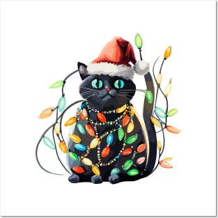 Christmas Lights Cat Merry Catmas Posters and Art